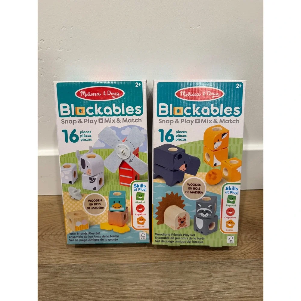 Kids wood toy blocks play sets 2 pack